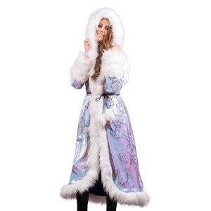 FURROCIOUS FURR Women's Sequin Faux Fur Long Festival Coat for Burning Man